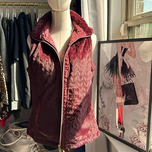 Reversible maroon faux fur vest